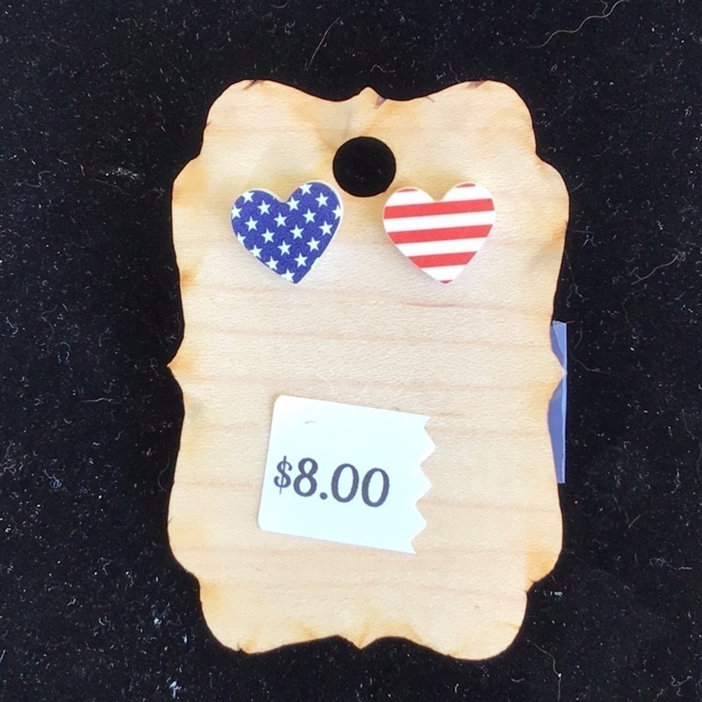 Heart Stud American Flag Earrings (58jj)